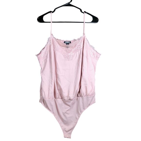 Express Womens Bodysuit Pink Lace Tank Top Conscious Stretch Streetwear XL - Picture 1 of 10